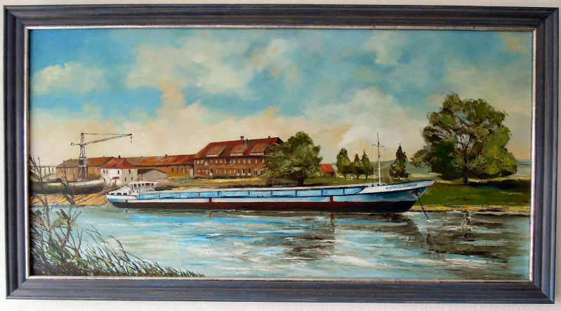 um 1960 - MS Klostersande (Heimathafen Elmshorn) vor der Werft Büsching & Rosemeyer